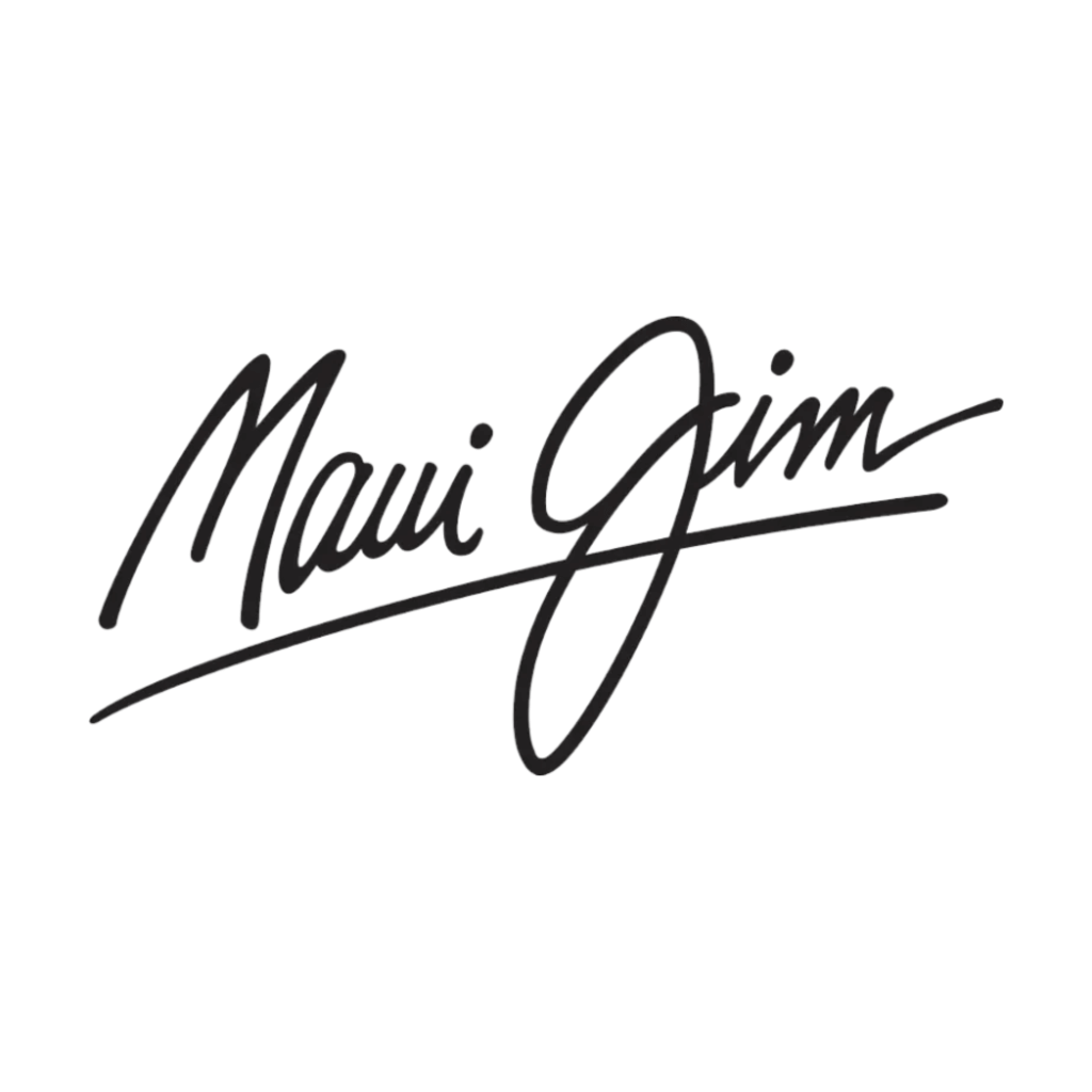 Schwarzes Maui Jim Logo in handschriftlichem Stil auf weißem Hintergrund