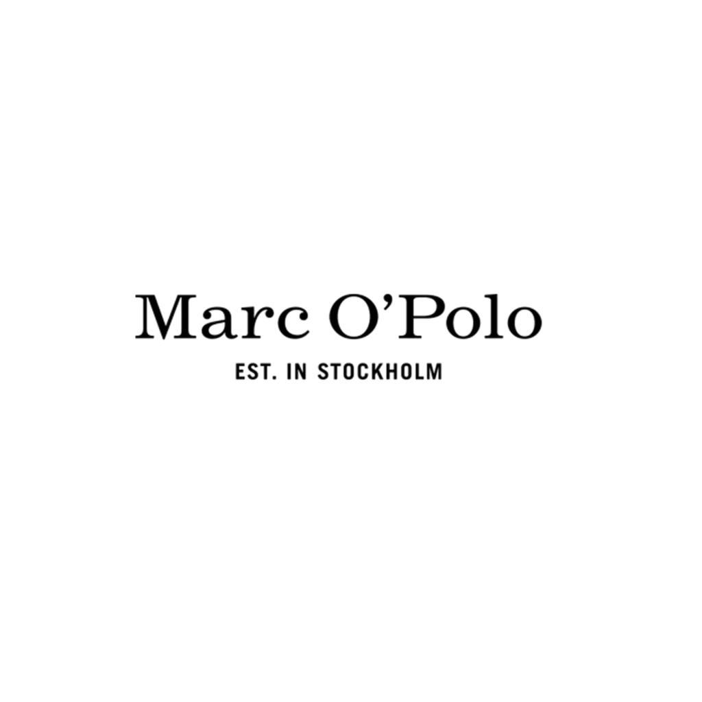 Das Marc O'Polo Logo mit dem Schriftzug "EST. IN STOCKHOLM" darunter auf weißem Hintergrund