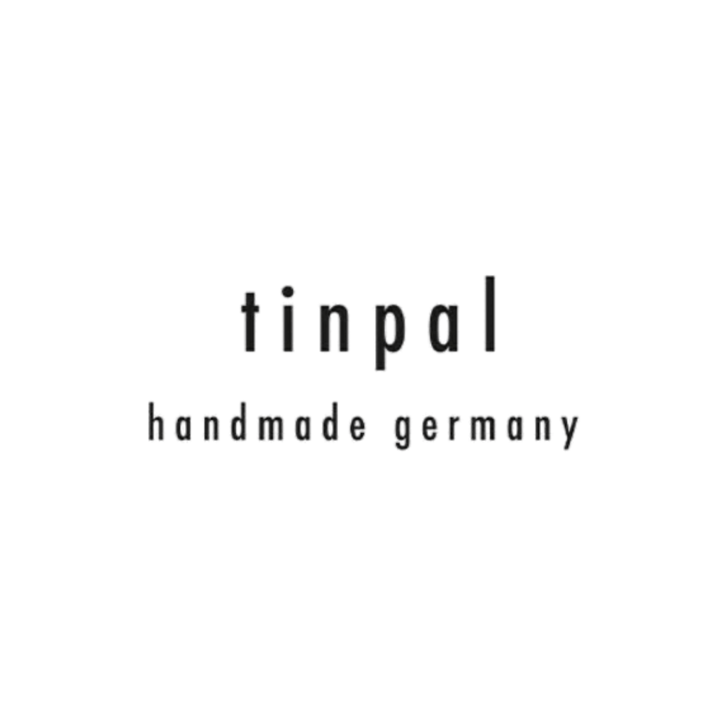 Schwarzes Textlogo mit der Aufschrift tinpal handmade germany auf weißem Hintergrund